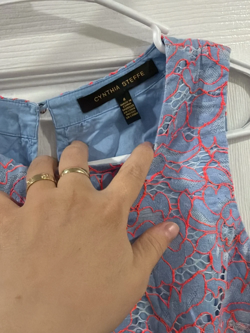 Cynthia Steffe Blue Lace Shorts with Coral Embroidery